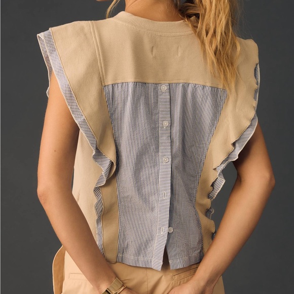 NWT By Anthropologie Sleeveless Menswear Popover Top - Picture 2 of 6